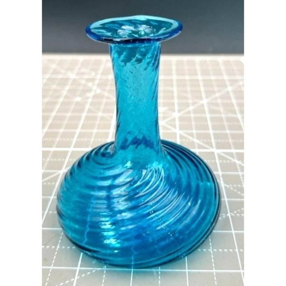 MCM Hand Blown Small Midnight Blue Twisted Glass Bud Vase